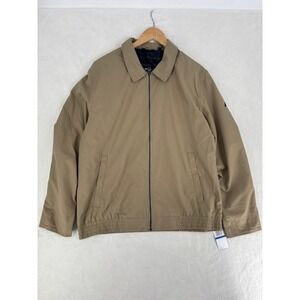 Nautica Mens XL Tan Khaki Harrington Bomber Jacket‎ Full Zip Plaid Lined New